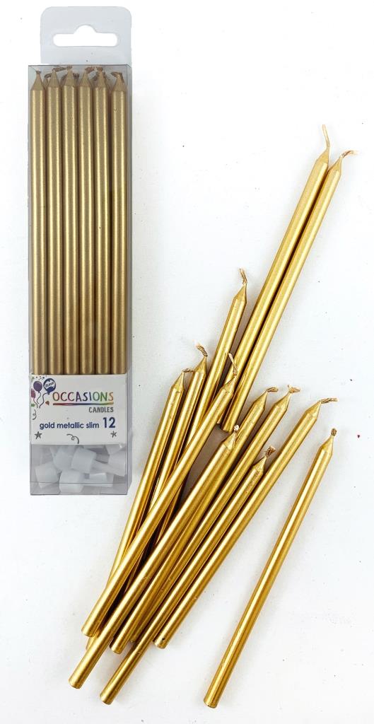 Gold Metallic Slim Candles 120mm with Holders NIS Traders