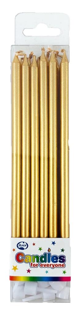 Gold Metallic Slim Candles 120mm with Holders NIS Traders