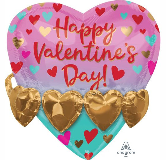 Happy Valentine's Day & Gold Heart Garland Supershape Multi-Balloon NIS Traders