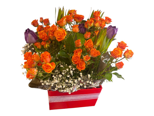 Mini Orange Spray Head with tulips Fresh Flowers Arrangement