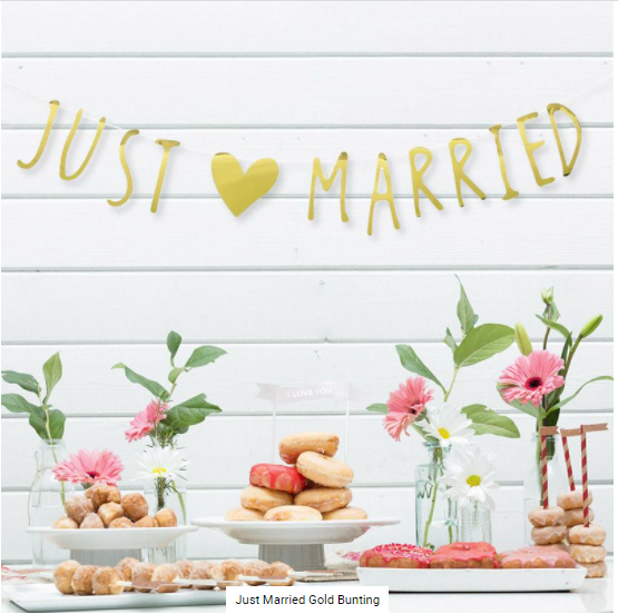 Buy Just married bunting (Gold) at NIS Packaging & Party Supply Brisbane, Logan, Gold Coast, Sydney, Melbourne, Australia