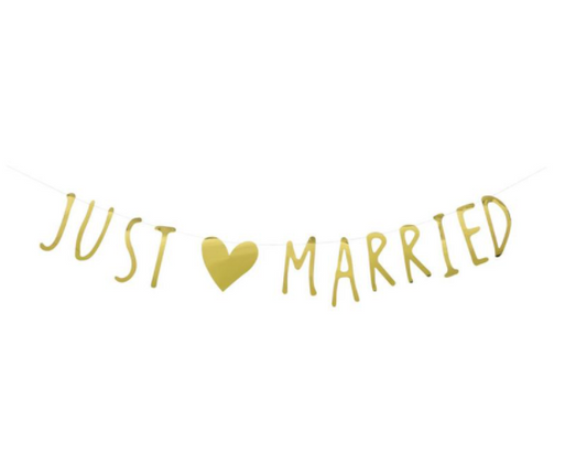 Buy Just married bunting (Gold) at NIS Packaging & Party Supply Brisbane, Logan, Gold Coast, Sydney, Melbourne, Australia