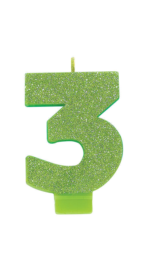 Kiwi Glitter Candle Number  #3 NIS Traders