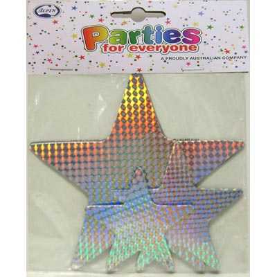 Buy Laser Silver Assorted Size Stars at NIS Packaging & Party Supply Brisbane, Logan, Gold Coast, Sydney, Melbourne, Australia