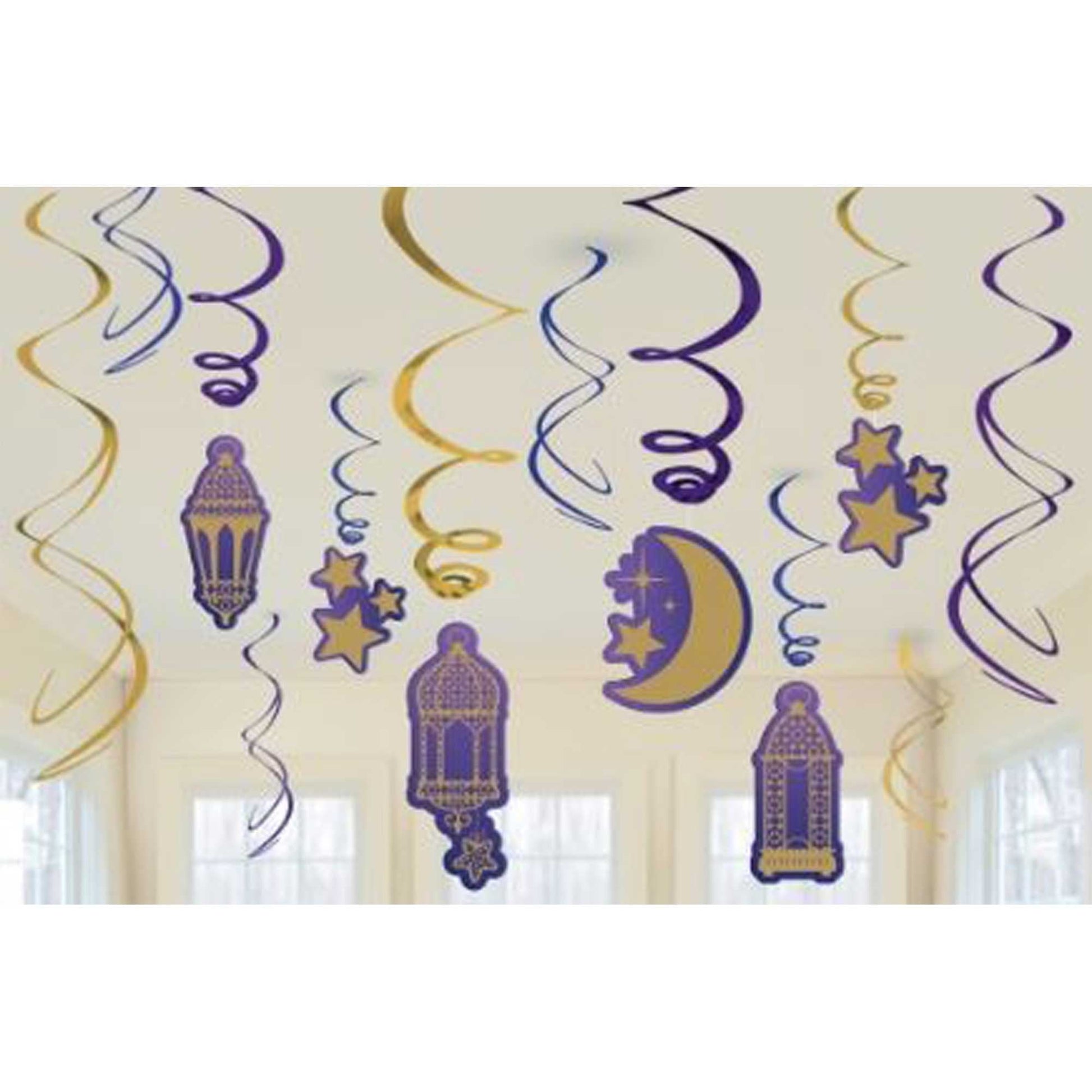 Moon and Stars Spiral Swirl Hanging Decoration 12pk NIS Traders