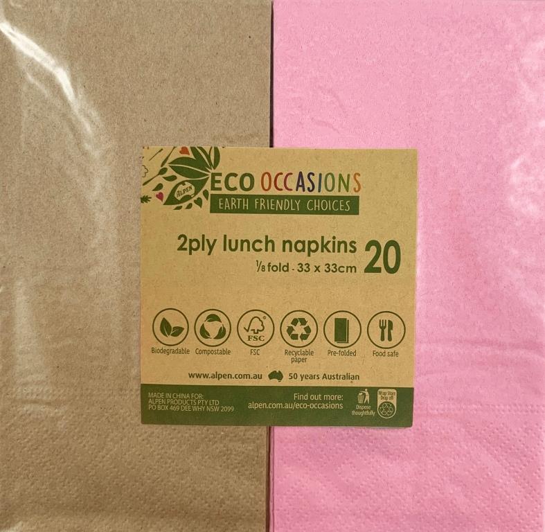 Buy NAPKIN.LUNCH LIGHT PINK/KRAFT P20 at NIS Packaging & Party Supply Brisbane, Logan, Gold Coast, Sydney, Melbourne, Australia