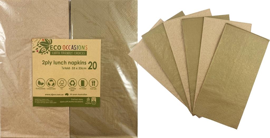 Buy NAPKIN.LUNCH METALLIC GOLD/KRAFT P20 at NIS Packaging & Party Supply Brisbane, Logan, Gold Coast, Sydney, Melbourne, Australia