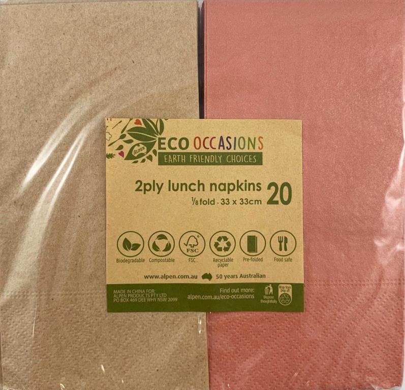 Buy NAPKIN.LUNCH METALLIC.ROSEGOLD/KRAFT P20 at NIS Packaging & Party Supply Brisbane, Logan, Gold Coast, Sydney, Melbourne, Australia