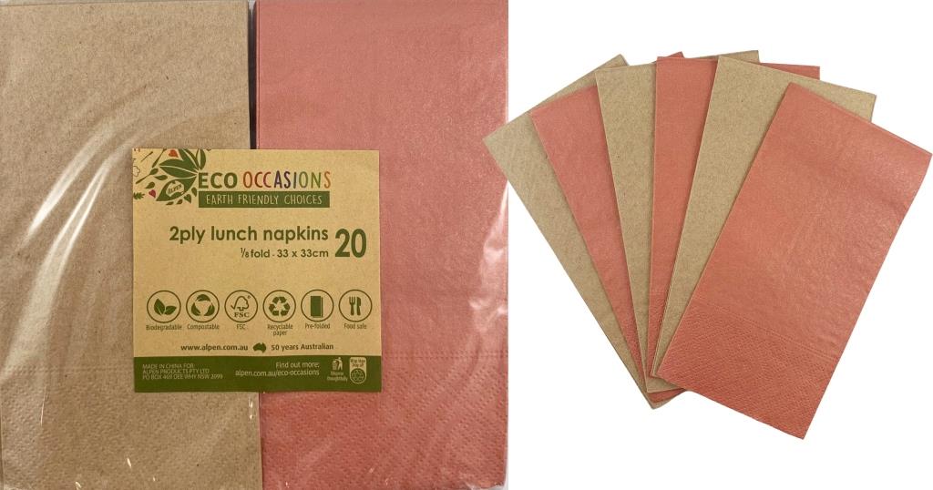 Buy NAPKIN.LUNCH METALLIC.ROSEGOLD/KRAFT P20 at NIS Packaging & Party Supply Brisbane, Logan, Gold Coast, Sydney, Melbourne, Australia