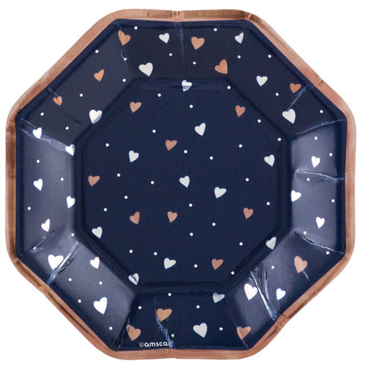 Navy Bride 17cm Octagonal Metallic Paper Plates 8pk NIS Traders