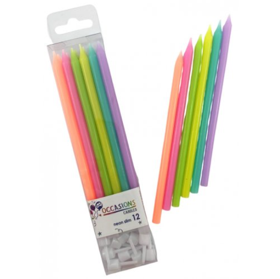 Neon Bright Slim Candles 120mm with Holders NIS Traders