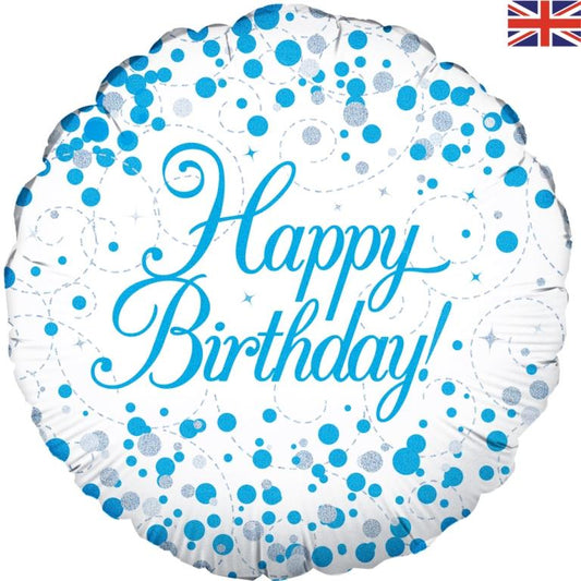 Foil Balloon 18" Sparkling Fizz BLUE Happy B'DAY