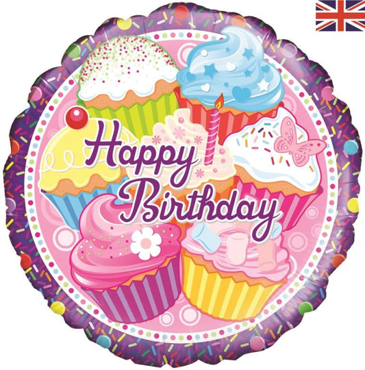 HAPPY BDAY CUPCAKES Foil Balloon 18"