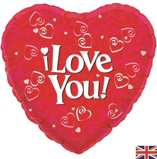 I LOVE YOU RED HEARTS Foil Balloon 18"