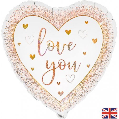 Love You Hearts Rose Gold 18inch Holographic Pack 1