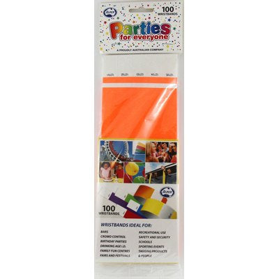 Buy Orange Tyvek Wristband 100pk at NIS Packaging & Party Supply Brisbane, Logan, Gold Coast, Sydney, Melbourne, Australia