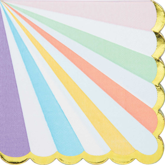 PASTEL CELEBRATIONS Lunch Napkins SCALLOPED & GOLD Foil 16pk NIS Traders