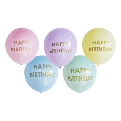 PASTEL Happy Birthday Printed Balloons 5PK NIS Traders