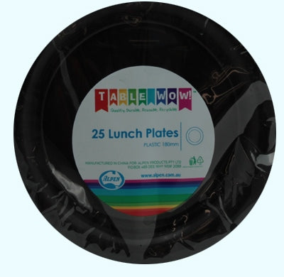 Buy PLATE LUNCH BLACK 180mm P25 at NIS Packaging & Party Supply Brisbane, Logan, Gold Coast, Sydney, Melbourne, Australia