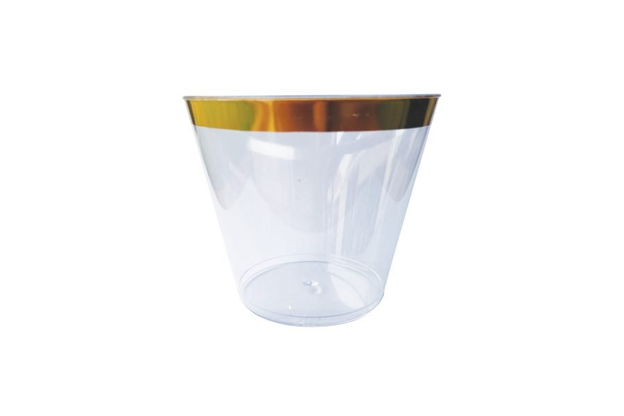 250mL Clear Hard Plastic Tumbler With Gold Rim 6pk