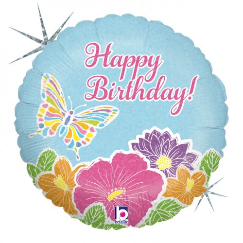 Pastel Butterfly Birthday 18Inch Round Foil Balloon 45cm NIS Traders