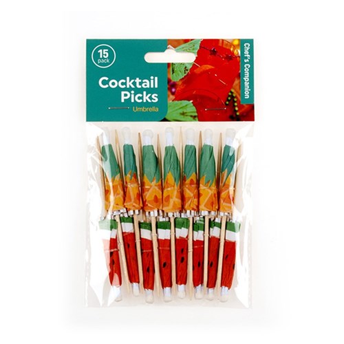 Picks Cocktail Umbrella Fruit Design 10cm 15pk NIS Traders