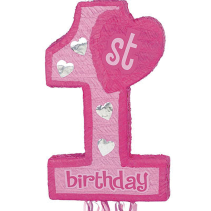 Pink 1st BDAY 3D Pull-String Pinata NIS Traders