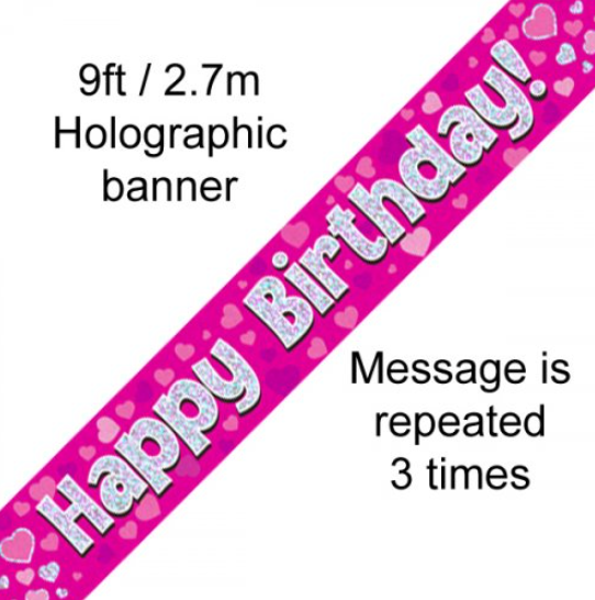 Buy Pink Happy Birthday Banner 2.7m at NIS Packaging & Party Supply Brisbane, Logan, Gold Coast, Sydney, Melbourne, Australia