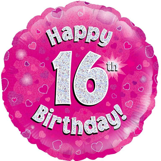 Buy Pink Holographic Happy 16 Bday Round Foil Balloon at NIS Packaging & Party Supply Brisbane, Logan, Gold Coast, Sydney, Melbourne, Australia