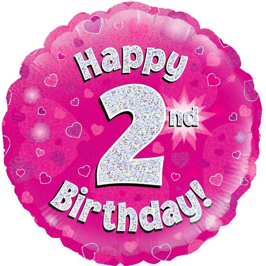 Buy Pink Holographic Happy 2 Bday Round Foil Balloon at NIS Packaging & Party Supply Brisbane, Logan, Gold Coast, Sydney, Melbourne, Australia