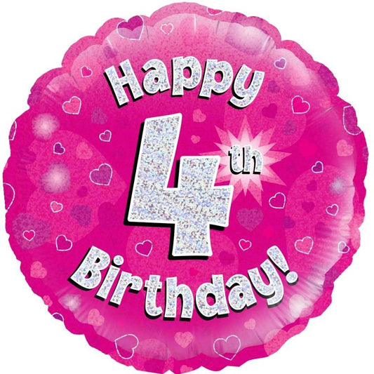 Buy Pink Holographic Happy 4 Bday Round Foil Balloon at NIS Packaging & Party Supply Brisbane, Logan, Gold Coast, Sydney, Melbourne, Australia