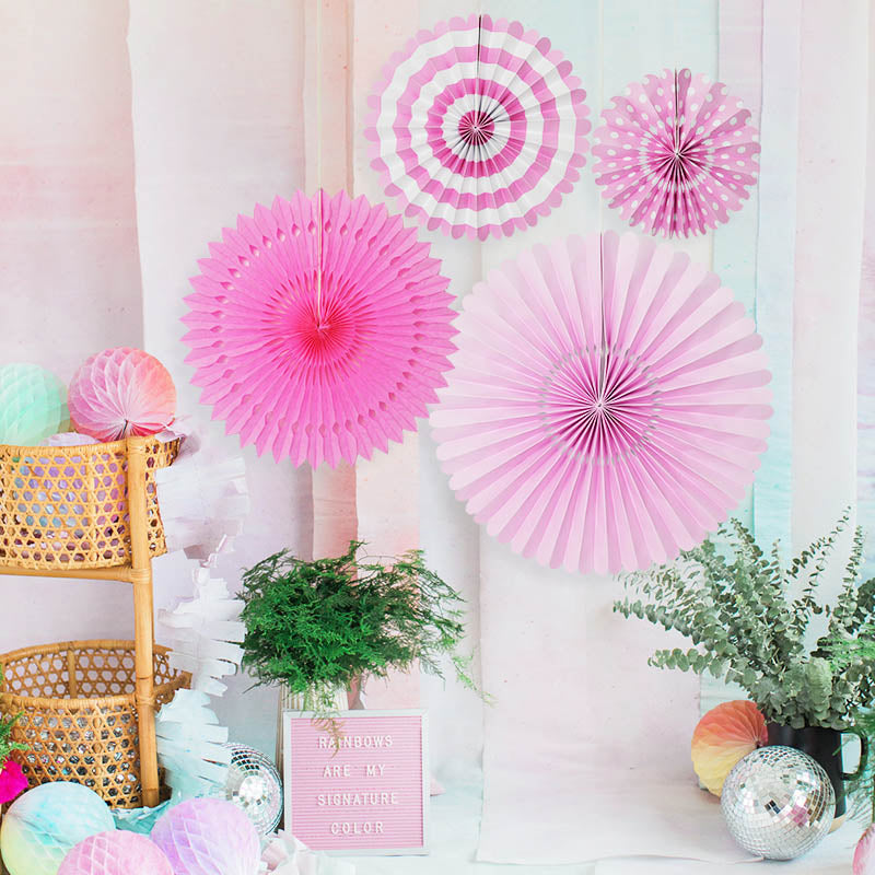 Pink Paper Fan Decoration Set 4Pc NIS Traders