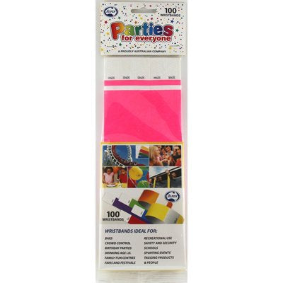 Buy Pink Tyvek Wristband 100pk at NIS Packaging & Party Supply Brisbane, Logan, Gold Coast, Sydney, Melbourne, Australia