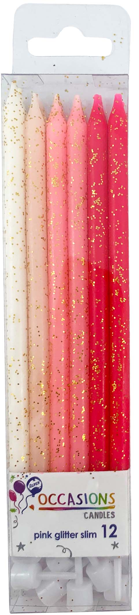 Pinks Glitter Slim Candles 120mm with Holders NIS Traders