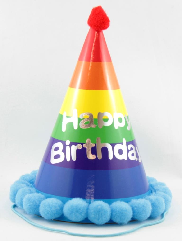 Buy Pom Pom Hats Happy Birthday Assorted Stripes 1pc at NIS Packaging & Party Supply Brisbane, Logan, Gold Coast, Sydney, Melbourne, Australia