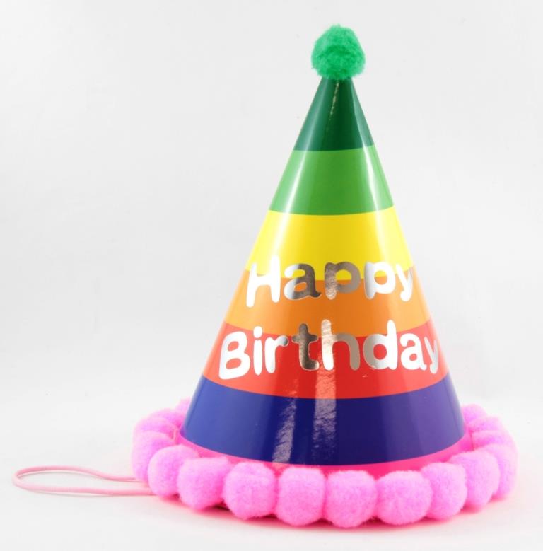 Buy Pom Pom Hats Happy Birthday Assorted Stripes 1pc at NIS Packaging & Party Supply Brisbane, Logan, Gold Coast, Sydney, Melbourne, Australia