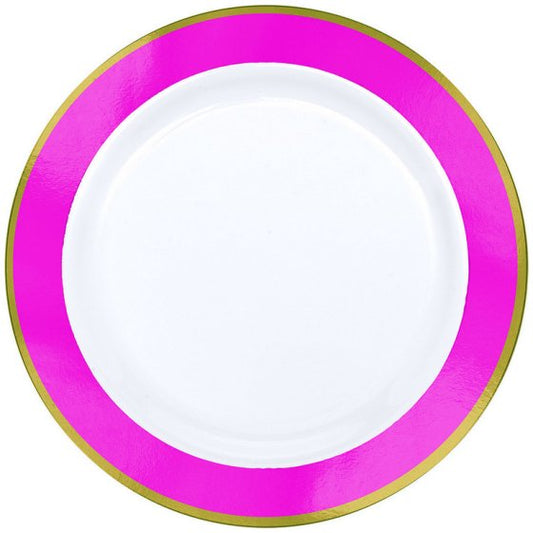 Premium Plastic Plates 19cm White With Bright Pink Border 10pk NIS Traders