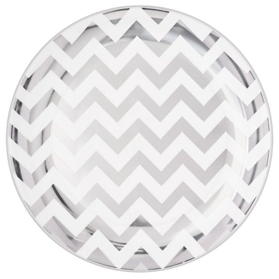 Premium Plastic Plates 19cm White With Chevron Print 10pk NIS Traders