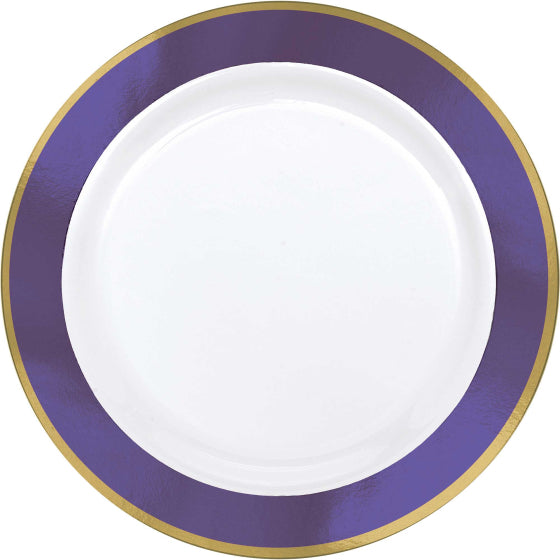 Premium Plastic Plates 19cm White With New Purple Border 10pk NIS Traders