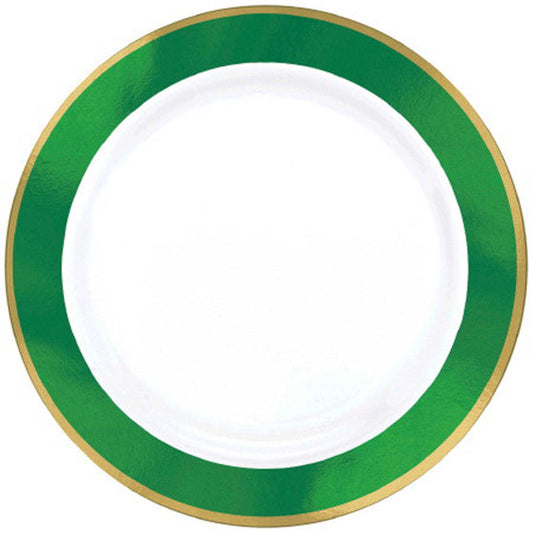 Premium Plastic Plates 25cm White With Festive Green Border 10pk NIS Traders