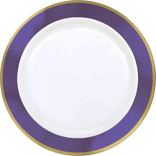 Premium Plastic Plates 25cm White With New Purple Border 10pk NIS Traders