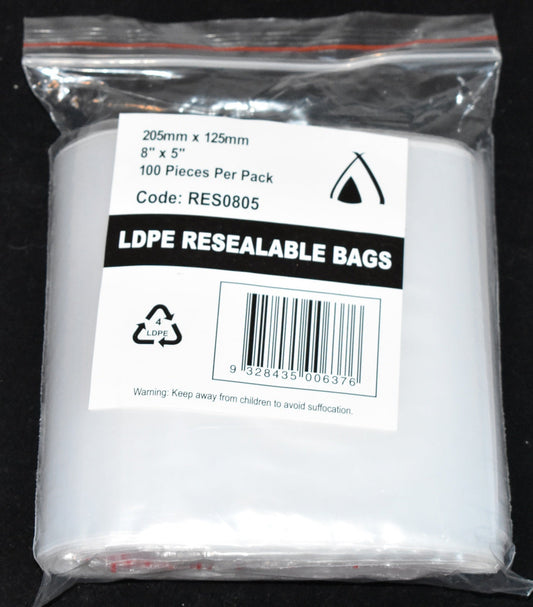 Resealable Bag 205mm x 125mm (8"X5")100pk