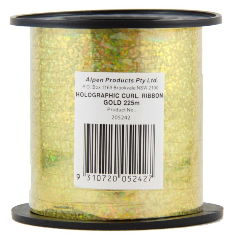 Buy RIBBON CURL.HOLO.GOLD 225m at NIS Packaging & Party Supply Brisbane, Logan, Gold Coast, Sydney, Melbourne, Australia