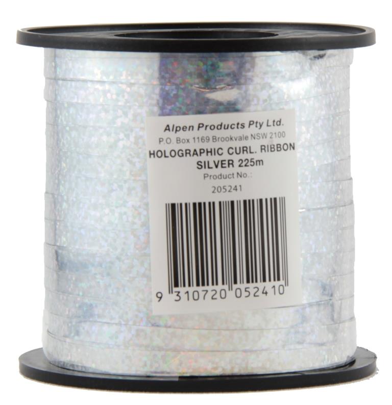 Buy RIBBON CURL.HOLO.SILVER 225m at NIS Packaging & Party Supply Brisbane, Logan, Gold Coast, Sydney, Melbourne, Australia