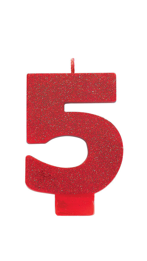 Red Glitter Candle Number #5 NIS Traders