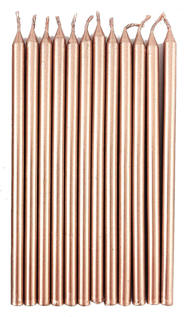 Rose Gold Metallic Slim Candles 120mm with Holders NIS Traders