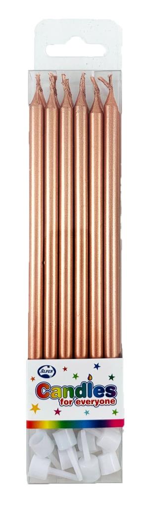 Rose Gold Metallic Slim Candles 120mm with Holders NIS Traders