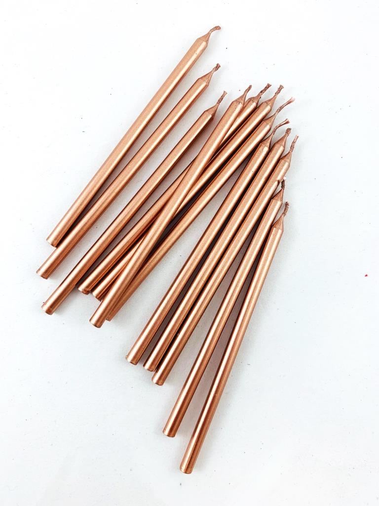 Rose Gold Metallic Slim Candles 120mm with Holders NIS Traders