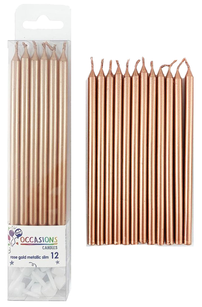 Rose Gold Metallic Slim Candles 120mm with Holders NIS Traders