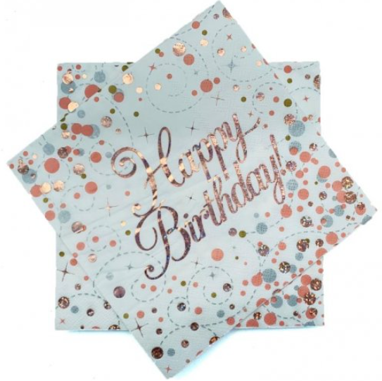 Rose Gold Napkin Happy Birthday 33cm 16pk NIS Traders